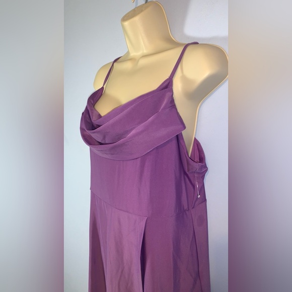 Faeriesty Elegant Purple cowl drape neck spaghetti strap slit Evening Gown XL - Picture 4 of 7